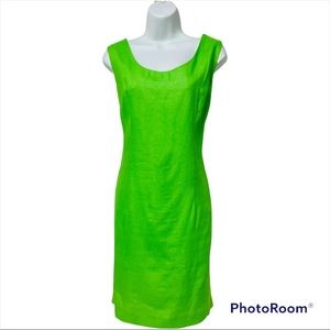 Privata Linen Dress & Jacket Sleeveless Sz 10 Sheath Knee Length Lined Green.